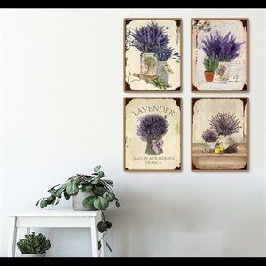 Lavendar Floral Fowers Country Cottage Wall Art Prints 8.5x11 Set of 4